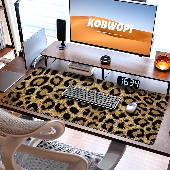 35.4 x 15.7 in, XXL Large Mouse Pad for Desk, Extended Keyboard Mouse Mat for Computer Office, Big Mouse pad with Stitched Edges, Gaming Pc-Leopard Print Classic