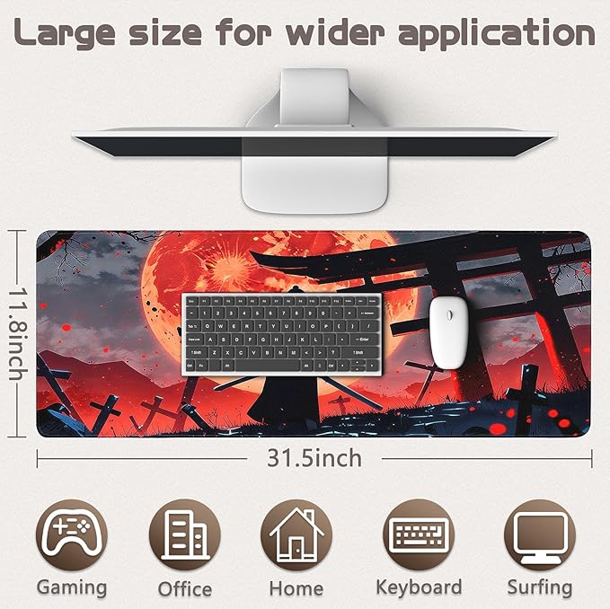 Gaming Mouse Pad - (31.5"×11.8") Japanese Samurai Large Mouse Pads for Desk - Desk Mat for Keyboard and Mouse with Non-Slip Base, Desks Pad Matfor Game/Office & Home