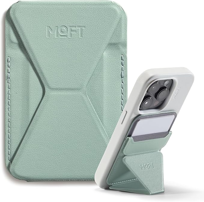 MOFT Magnetic Wallet Stand Compatible with iPhone 17/16/15/14/13/12 Series, Angle Adjustment & Magsafe Compatible MOVAS Phone Stand,Seafoam