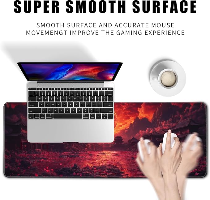 Mouse Pad Gaming Red Moon Desk Pad Mat Extra Large Mousepad (31.5x11.8 in), Home Office Decor Stitched Edges Smooth Surface Non-Slip Bottom