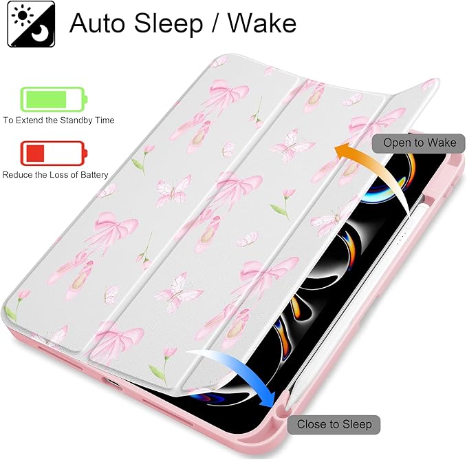 May Chen for iPad Pro 13 Inch Case M5 2025 / M4 2024, Built Pencil Holder & Clear Transparent Print Back Shell Slim Stand Shockproof Tablet Cover, Auto Wake/Sleep, Ballet Shoes