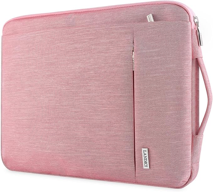 LANDICI 360° Protective Laptop Sleeve 13-14 Inch, Computer Bag Carrying Case for MacBook Air 13 M1/M2, MacBook Pro 13/14, Chromebook 14, Women, Slim, Shockproof, Waterproof, Pink