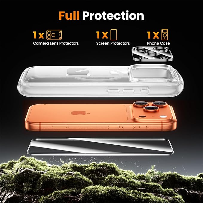 3-in-1 Air for iPhone 17 Pro Case with Screen Protector & Camera Lens Protector,[Fits MagSafe][Military-Grade Protection] [4-Side Built-in Airbag] Shockproof Case for 17Pro (Clear-White)
