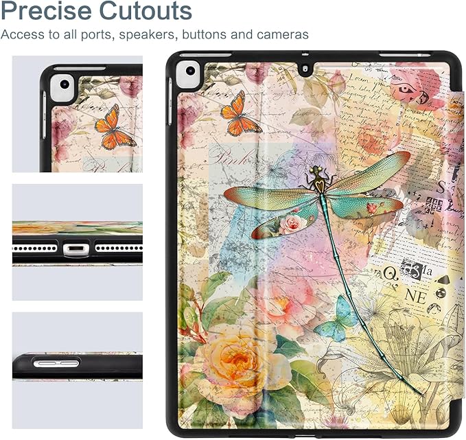 Vimorco Case for iPad Air 3rd 2019, for iPad Pro 10.5 inch 2017/2019, for iPad 9th/8th/7th Generation 10.2 inch,Multiple Viewing Angles,Pencil Holder,Full Protective Cover,Auto Sleep/Wake,Dragonfly