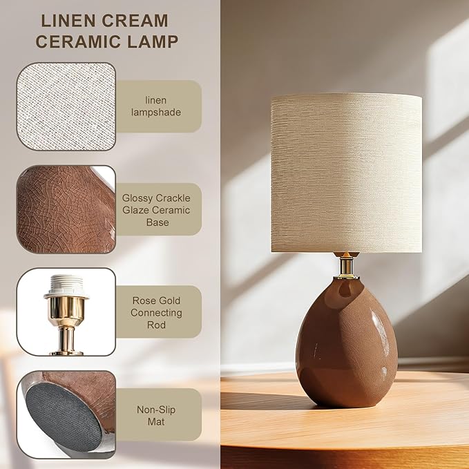 Dawnwake 18.5" Table Lamp Set of 2 for Living Room Bedroom, Bedside Lamps for Night Stands, Desk Nightstand Lamp Dimmable, Modern Linen Cream Ceramic Lamps (Coffee)