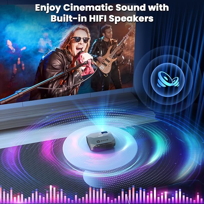 FUDONI Projector with WiFi and Bluetooth, Outdoor 4K Support 18000L Projector HD 1080P Max 300" Display, Movie Video Portable Home Theater Projector Compatible with USB/HDMI/iOS/Android/TV Stick