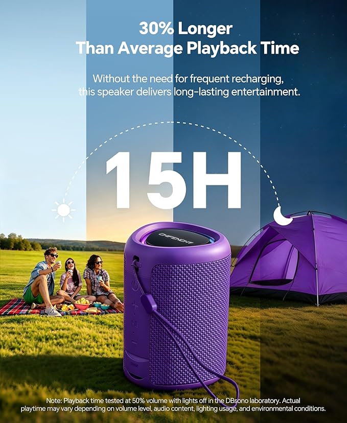 Portable Bluetooth Speaker Beach Essentials: Powerful Crystal Clear Sound/Dynamic Light/IPX5 Waterproof/All Day Playtime/Wireless BT 5.3/TWS Paring, Dad Gifts, Outdoor|Travel|Camping|Pool Accessories