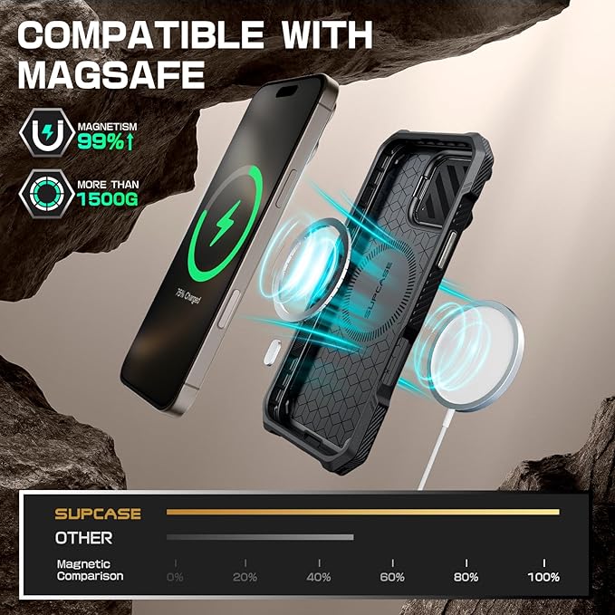 SUPCASE for iPhone 16 Pro Case 6.3'' inch with Camera Cover Stand (UBMag XT), [Compatible with MagSafe] [Built-in Kickstand] [Military-Grade Protection] Heavy Duty Rugged Magnetic Phone Case, 24TiGray