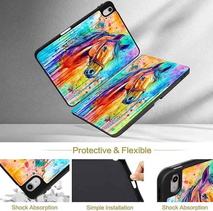 Lokigo New Case for iPad 11th Generation 11 Inch 2025(A16), iPad 10th Generation Case 10.9 inch 2022,10th Gen iPadCover with Pencil Holder, Support Touch ID, Horse