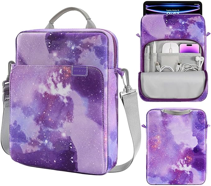 MoKo 9-11 Inch Tablet Sleeve Bag Handle Carrying Case with Shoulder Strap Fits iPad Pro/Air/A16 11 inch,iPad 10th 10.9,i-Pad 9/8/7th 10.2,iPadAir 5/4th 10.9,i-Pad 9.7,Tab S8/S9 11",Purple Starry