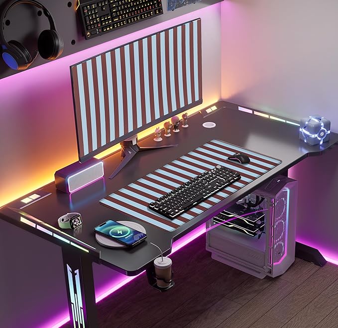 Maroon Striped Desk Mat Cute Pastel XXL Large Gaming Mouse Pad Desk Pad Kawaii Cozy Aesthetic Keyboard Laptop Computer Mat Home Office Decor for Women