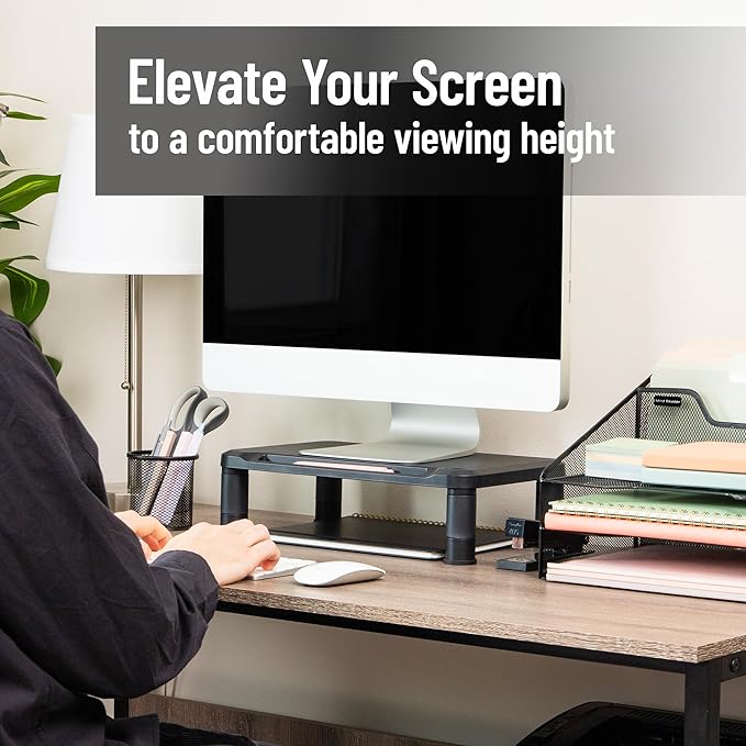 Mind Reader Monitor Stand, Height Adjustable, Laptop, Computer, Riser, Office, Set of 2, Black