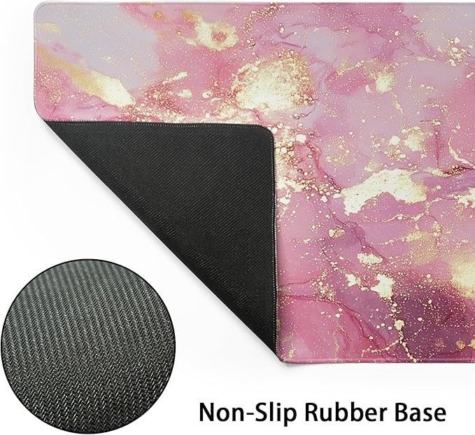 Gold Pink Marble Mouse Pad Extended Large 31.5x11.8in Coquette Kawaii Desk Mat Preppy Trendy Computer Mousepad XL Non-Slip Rubber Base Stitched Edge Rose Gold Mousepad PC Desk Pad for Work Desktop
