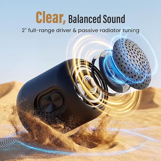 Bobtot Portable Bluetooth Speakers Wireless, Waterproof Shower Speaker with 24H Playtime, Loud Stereo Sound, TWS, Hands-Free Calling, Small Size with Strap Easy to Carry, Black