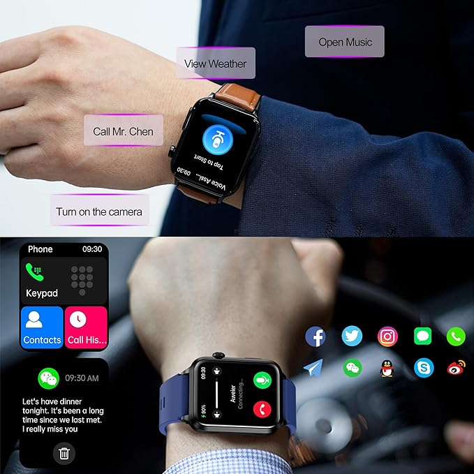 Advanced Health Smartwatch for Women Men with Real-Time Monitoring of Heart Rate, Blood Oxygen, Body Temperature, Blood Pressure, Sleep Auality and Stress Levels (Blue)