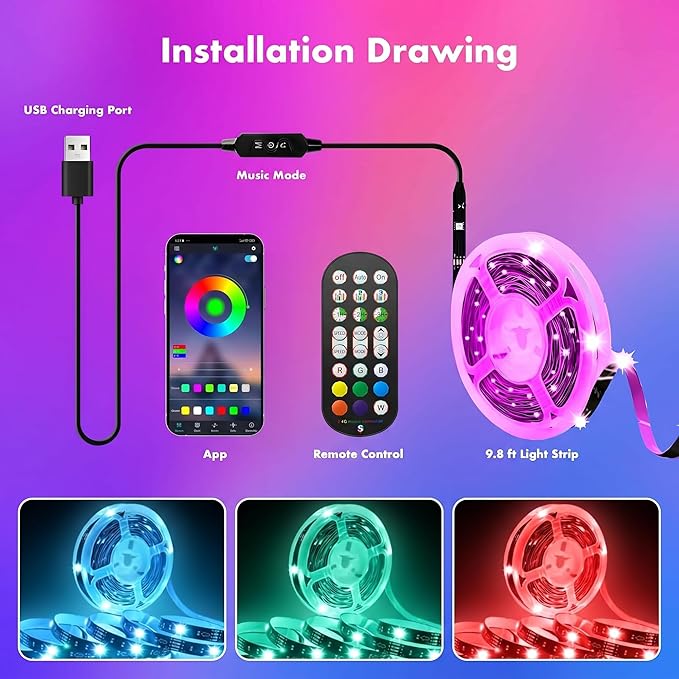 LED Lights for TV, RGB TV Backlight Behind, 16.4ft LED Lights for 45-75 Inch TVs, Music Sync Bluetooth APP & Remote Control,USB Powered Strip Lights for Bedroom, Xmas, Home Décor