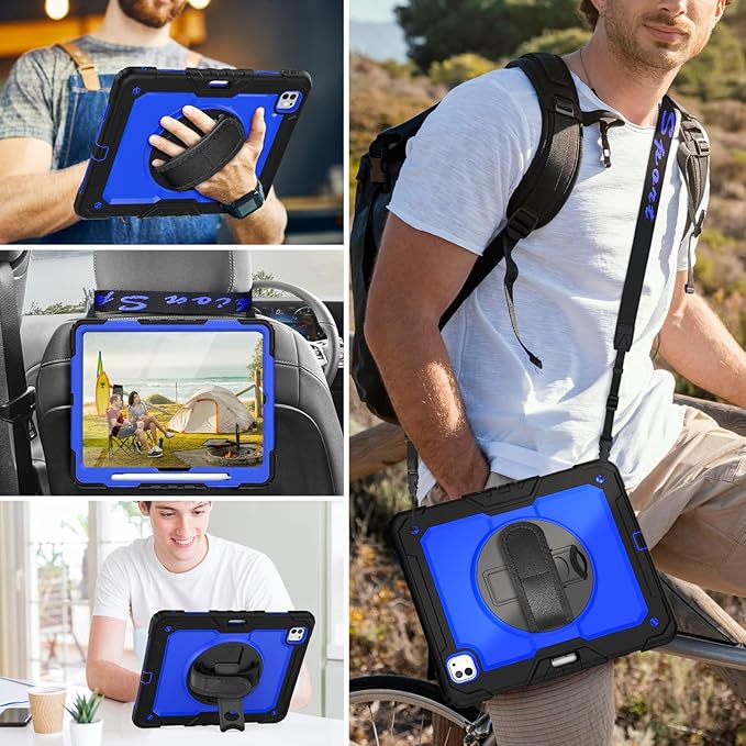 HXCASEAC for iPad Pro 13 Inch Case (M5/M4) 2025/2024, Shockproof Design with Pencil Holder, Protector, Rotating Stand, Hand Strap, Heavy Duty Protective iPad Pro13 Cover A3360 A3361 A2925 A2926, Blue