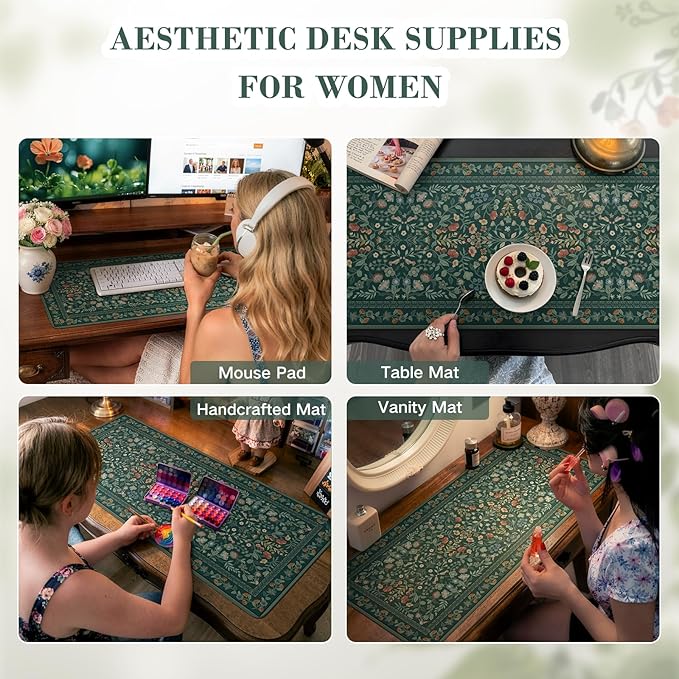 iCasso Desk Mat for Keyboard and Mouse, Large Mouse Pad, Desk Pad Mat, Anti-Slip Big Mousepad with Stitched Edges for Computer Desktop(Deep Green)
