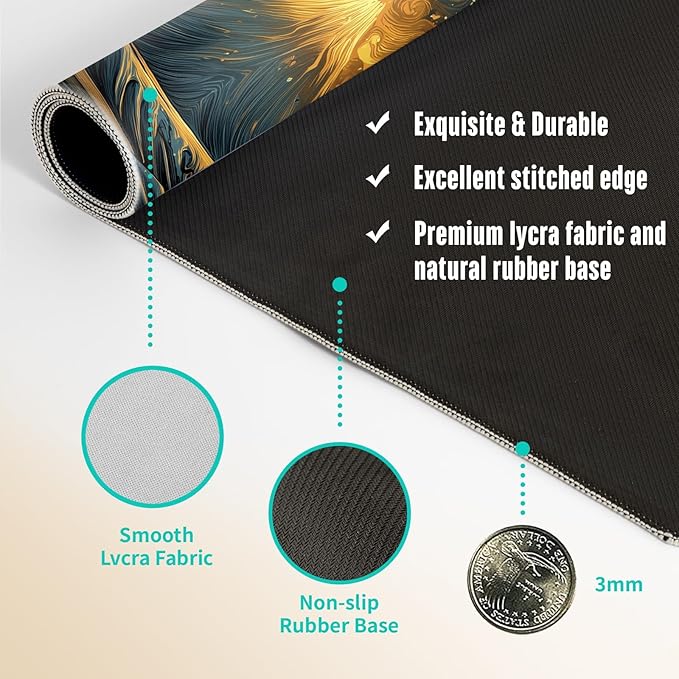 Extended Gaming Mouse Pad, Large Mouse Mat 3 mm Nature Rubber Base Mousepad with Stitched Edges, Non-Slip Desk Mat for Office Home Great Gift 31.5x11.8 Inch (Great Wave 2)