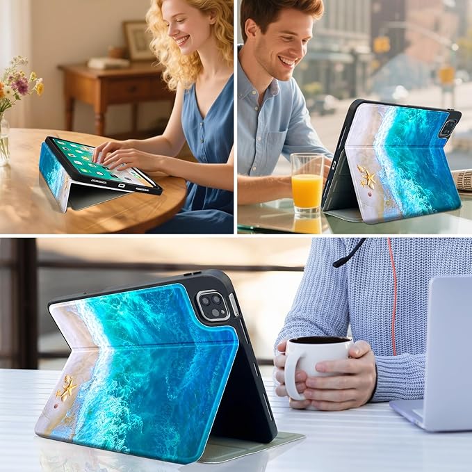 Vimorco for iPad Air 11 Inch Case M4 2026, for iPad Air 5th/4th Gen Cases 10.9-inch, for iPad Pro 11 Inch Case 4th/3rd/2nd/1st Generation, Pencil Holder/4 Viewing Stands/Typing Stand/Slim, Ocean Beach