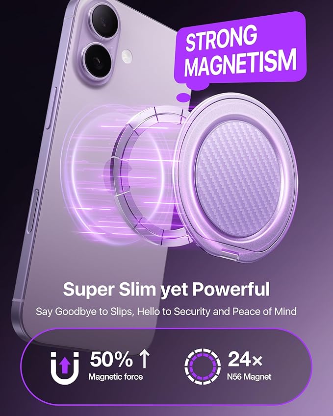 andobil [2026 Ultra-Thin] Magnetic Phone Grip for MagSafe [360° Rotate] Magnetic Cell Phone Ring Holder & Kickstand for MagSafe Accessories & iPhone 17 Air 16 Pro Max Plus 15 14 13 12, Purple