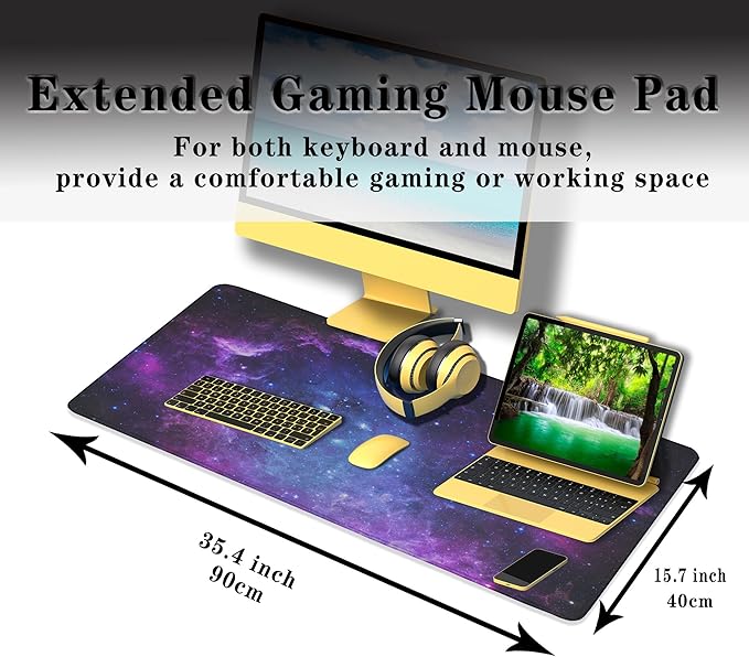Mouse Pad Computer Desk Accessories Office Pad, Big Mouse Pads Desktop Mat, XXL Mouse Pad Gaming Non-Slip Rubber Base Waterproof with Stitched Edges, 35.4" X 15.7" for Work/Game/Office/Home