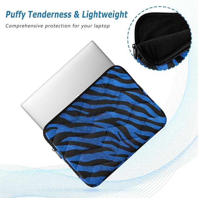 Laptop Case Sleeve, Blue Tiger Print Black Animal Shockproof Protective Computer Carrying Cover, Briefcase Handbags 13-13.3inch Laptop Sleeve Bag