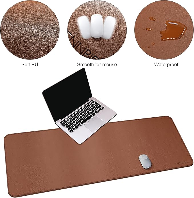 CENNBIE Leather Desk Mat,55" x 19.6" Extra Large Desk Pad Blotter Protector, Extended Non-Slip Mouse Pad, Waterproof PU Leather Desk Mat on top of desks Large for Office and Home (Brown)