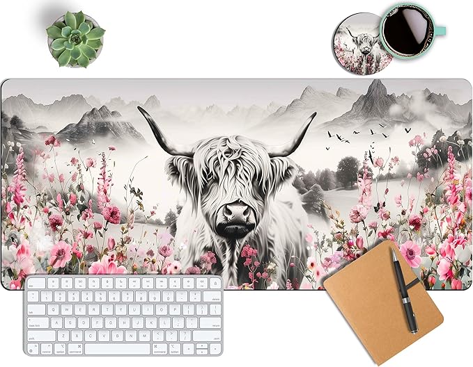 Extra Large Mouse Pad for Desk 35.4 X 15.7 Full Desk Pad for Keyboard and Mouse Mat Desktop Decor and Accessories XXL Mouse Pad for Home Office Mousepad Scottish Highland Cow