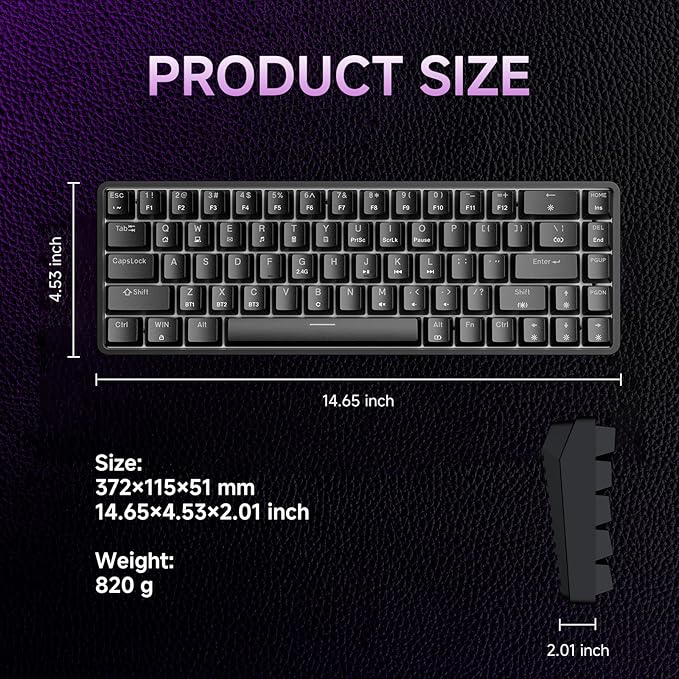 DIERYA DK68 Wireless Mechanical Keyboard, 60% Gaming Keyboard with Blue Switch, Triple Mode 2.4GHz/USB-C/BT5.0, RGB Backlit, Anti-Ghosting Keys, 68 Keys Portable Mini Wired Office Keyboard-Black