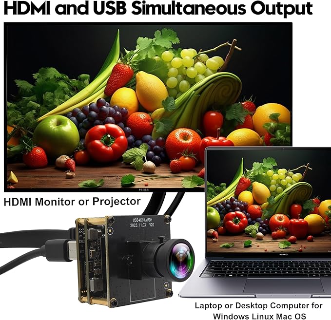 HDMI 60fps USB Camera 4K High Speed USB3.0 Camera for Worship Conference Monitor Type-C HDMI Simultaneous Output PC Camera for Computer with 120Degree No Distortion Lens 2X Digital Zoom Webcam
