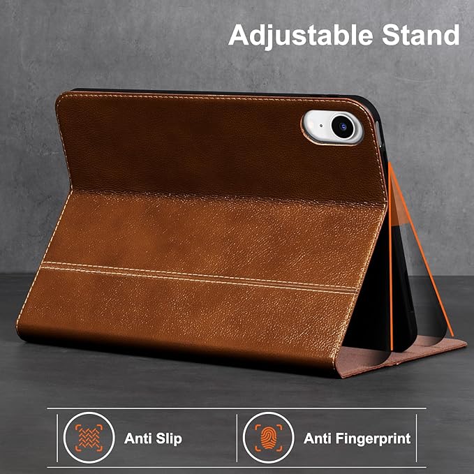 Gexmil Leather Case for iPad mini 7 (A17 Pro) 2024 / iPad mini 6 Generation 2021 8.3 Inch,Premium Cowhide Cover with Adjustable Stand, Auto Wake/Sleep,Yellow Brown