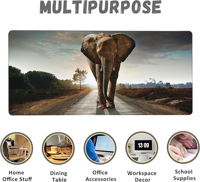 Extended Gaming Mouse Pad Elephant Walking in Road Large Mousepad with Stitched Edges,Anti-Slip Rubber Base Keyboard Mouse Mat Desk Pad for Gaming Home Office 35.4 x 15.7 inches