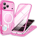 BERFY for iPhone 17 Pro Case, Compatible with MagSafe, Built-in Glass Screen Protector, Camera Protection, Shockproof Full Body Phone case 6.3", Clear Bright Pink