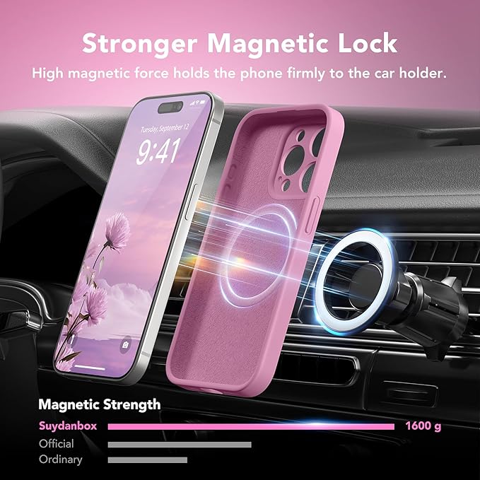 Magnetic for iPhone 15 Pro Case, Compatible with MagSafe, [Full Camera Protection][Screen Protector] Silicone Shockproof Protective Phone Case for iPhone 15 Pro 6.1", Blackcurrant