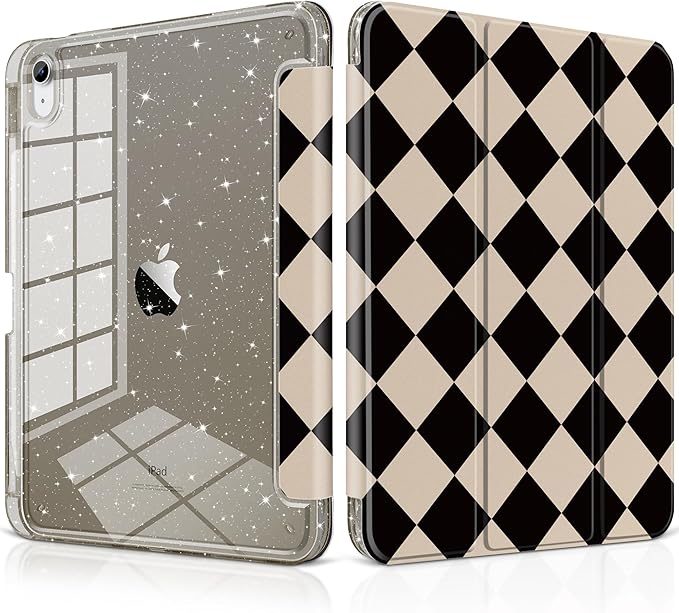 DONGKE for iPad Pro 11 inch Case – Fits M5 2025 / M4 2024, Shockproof Sparkling Glitter Acrylic Back, Pencil Holder, Trifold Stand, Auto Sleep/Wake & Touch ID Support - Argyle Pattern