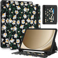 Uppuppy for Samsung Galaxy Tab A9 Plus Case 11'' - Women Girls Cute Embroidered Folio Stand Cover with Pencil Holder & Card Slot Girly Black Daisy Floral Design Aesthetic Cases for Samsung Tab A9 Plus
