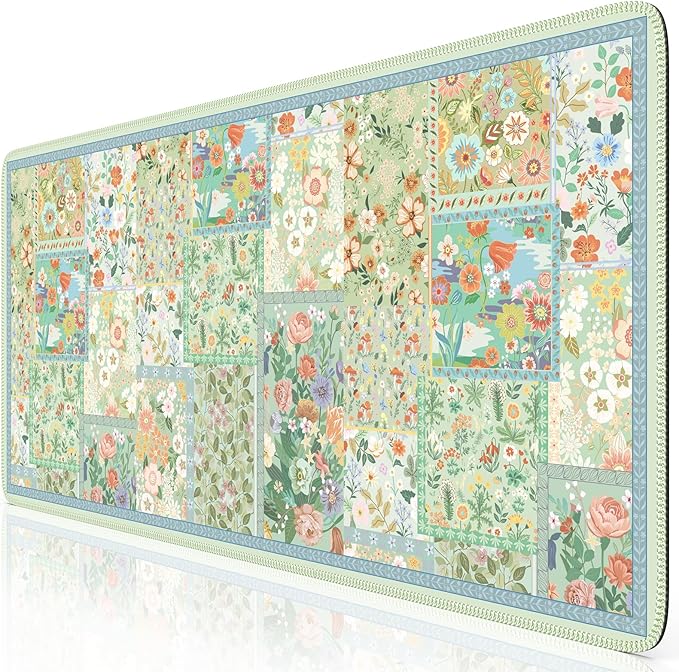iCasso Green Large Mouse Pad, Gaming Mat, Desk Matt for Desktop, Floral Desk Pad Mat, Anti-Slip XXL Big Mousepad with Stitched Edges for Computer