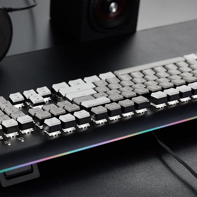 Hexgears GK735 Wired Full Size Mechanical Keyboard, Aluminum Housing Built for Gamers w/Kailh Box Brown Switch, White Backlit + Surrounded by RGB Light Strip, 104 Keys Gaming Keyboard for PC/Mac