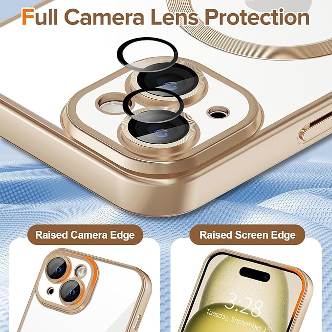 Hython Magnetic Clear for iPhone 15 Case with Camera Lens Protector [Compatible with MagSafe] Luxury Plating Edge Slim Soft TPU Cover Protective Phone Case for iPhone 15 6.1", Matte Desert Brown