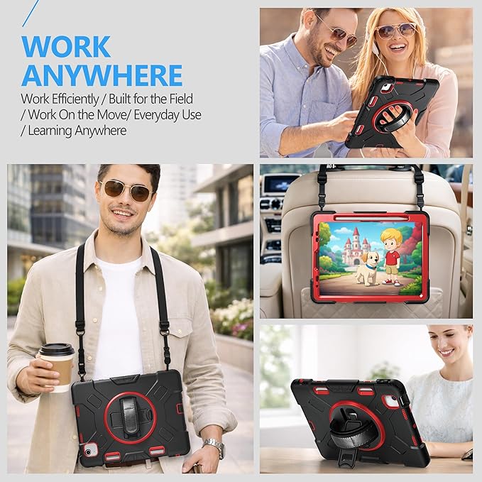 Case for iPad Air 11 M4 2026/ M3 2025/ M2 2024: Silicone Cover for iPad Air 5th & 4th Generation 10.9 Inch (2020/2022) with Screen Protector- Stand- Handle- Shoulder Strap- Pencil Holder
