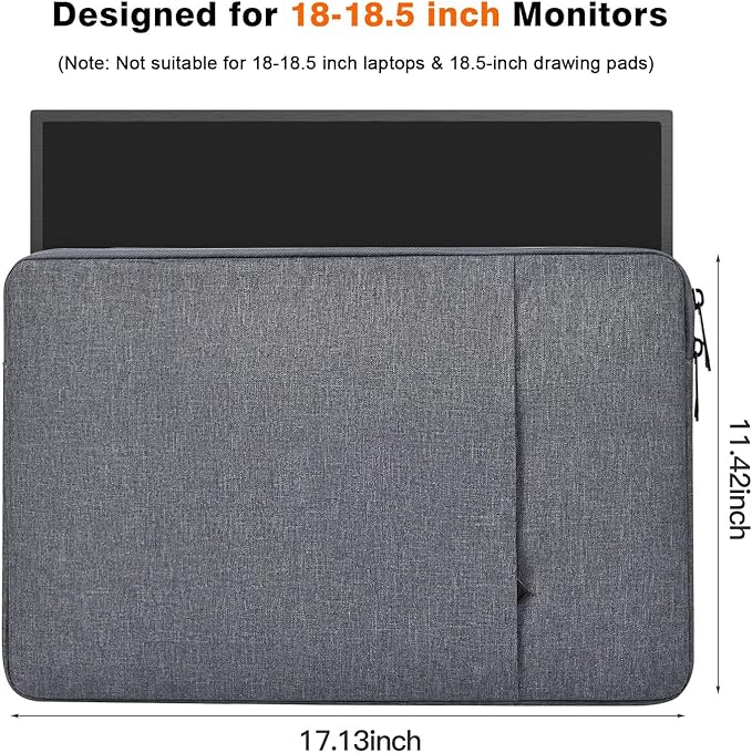Portable Monitor Sleeve 18.5 inch, Padded Carrying Case Compatible with Most 18.5-in Portable Display Monitors, Water-Resistant Shockproof Monitor Bag with Accessory Pocket -Space Gray