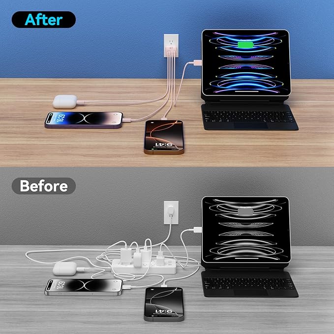 USB C Wall Charger Block, 2Pack 40W 4-Port C Charger Fast Charging Block PD Power Adapter +QC 3.0 USB A Wall Plug Multiport Type C Box Cube for i Phone 15/14/13/12/11 Pro Max, pad, Galaxy, Pink