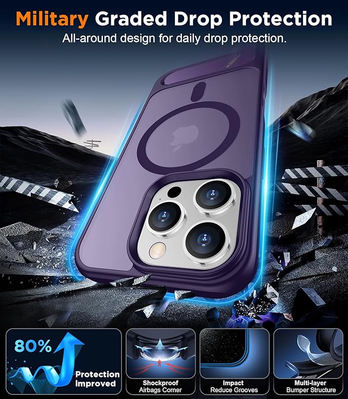 Magnetic Compatible with iPhone 16 Pro Max Case, [Built-in Invisible Kickstand][Compatible with MagSafe] [Military Grade Shockproof] Slim Translucent Matte Phone Case for iPhone 16 Pro Max 6.9"