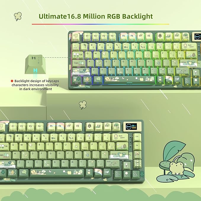 Womier SK80 75% Keyboard with Color Multimedia Display Mechanical Gaming Keyboard Cute Green Frog Wired Hot Swappable Gasket Mount RGB Custom Key Board, Pre-lubed Stabilizer for Mac/Win, Green