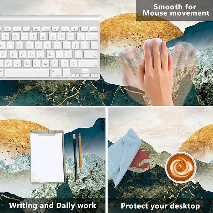 MIOAOSRT Desk Mat,The Green Golden Mountains by Sunset Extended Gaming Mouse Pad,Large Non-Slip Rubber Base Mousepad with Stitched Edges,Waterproof Mouse Mat Desk for Office Game Home 35.4x15.75 in