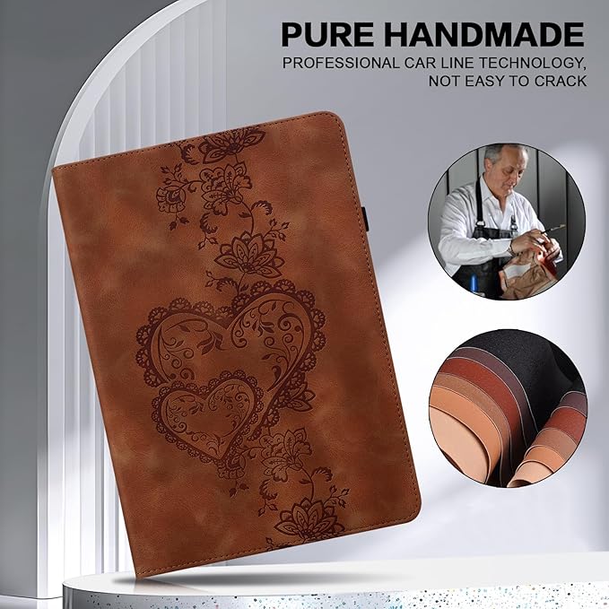 Case for iPad (A16) 11th Generation 11 Inch (2025), iPad 10th Generation 10.9 Inch (2022), Embossed PU Leather Case with Elastic Band, Pencil Holder & Card Slots - Brown