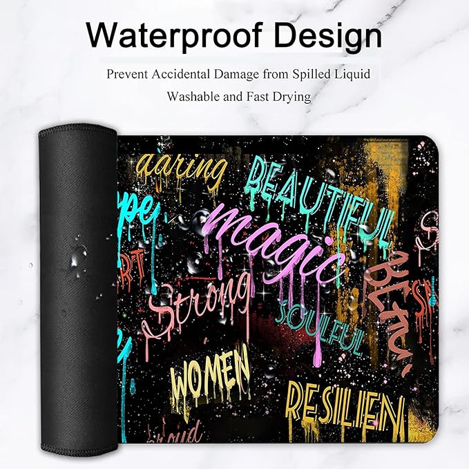 Large Mouse Pad, 31.5 x 11.8in Extended Gaming Mouse Pad with Stitched Edges,XXL Mousepad Protector Non Slip Rubber Base for Office Home Writing Mat,African American Black Women Graffiti Girl Desk Mat