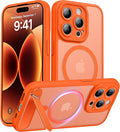 Magnetic Compatible with iPhone 15 Pro Case, [Built-in Kickstand][Full Camera Protection][Compatible with MagSafe][Anti-Fingerprint] Shockproof Phone Case for iPhone 15 Pro 6.1",Orange