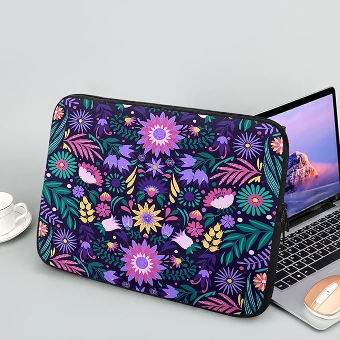 Mandala Flower Laptop Protective Sleeve for Women 17 inch Lap Top Case Portable Computer Sleeve Laptop Protector Zippered Pouches Gifts for Girls Boys Purple